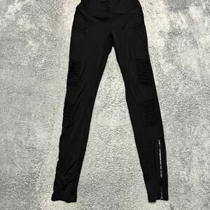 Athleta Delancy Moto Tight Womens Small Tall Black Travel Pockets Leggings